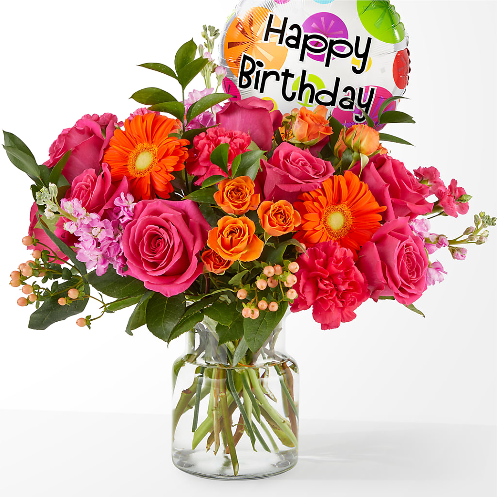 Fiesta Bouquet with Birthday Balloon – Verona Florist, Woodbridge ON