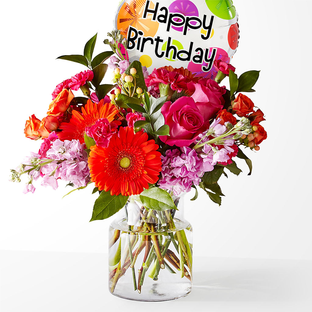 Fiesta Bouquet with Birthday Balloon – Verona Florist, Woodbridge ON
