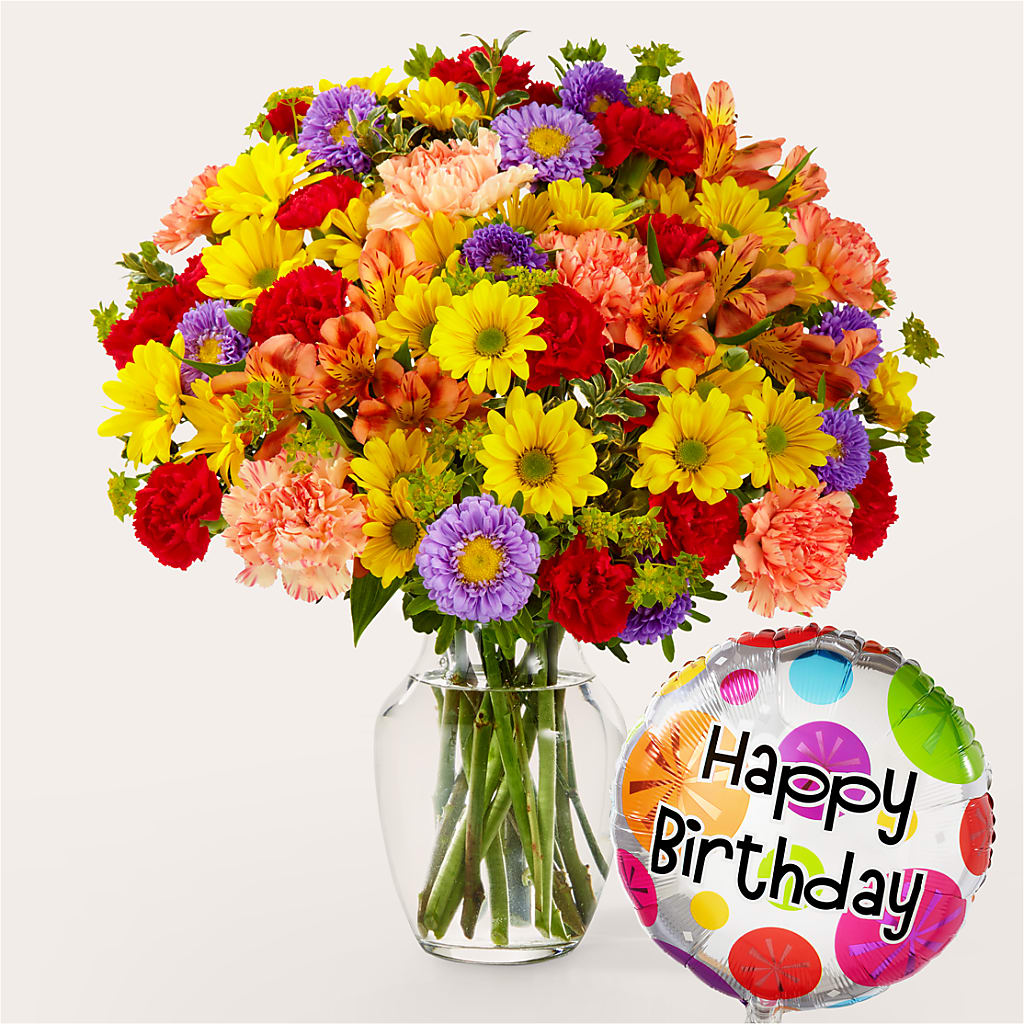 Kaleidoscope Bouquet with Birthday Balloon – Verona Florist, Woodbridge ON