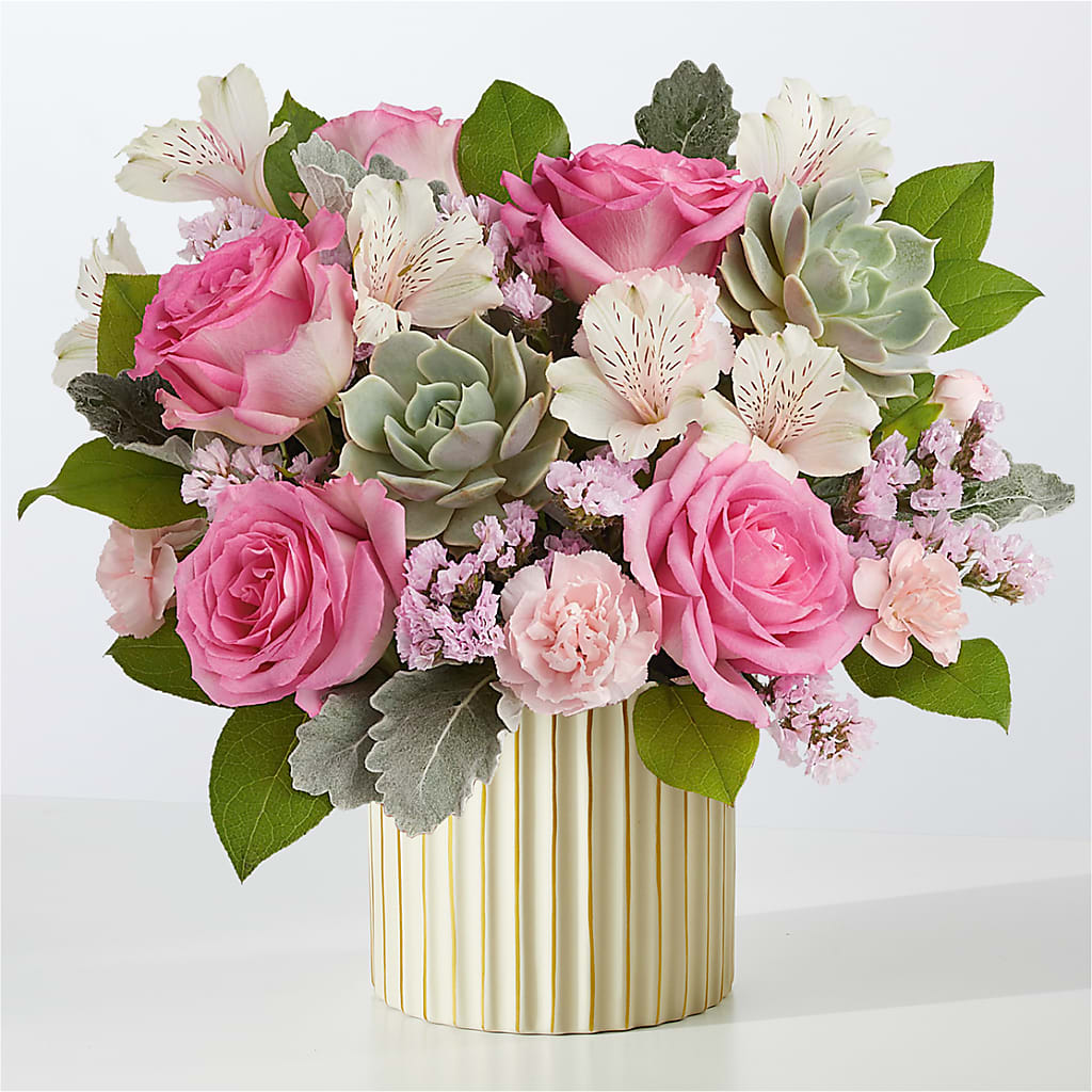 Dusty Rose Bouquet with Ivory Vase – Verona Florist, Woodbridge ON