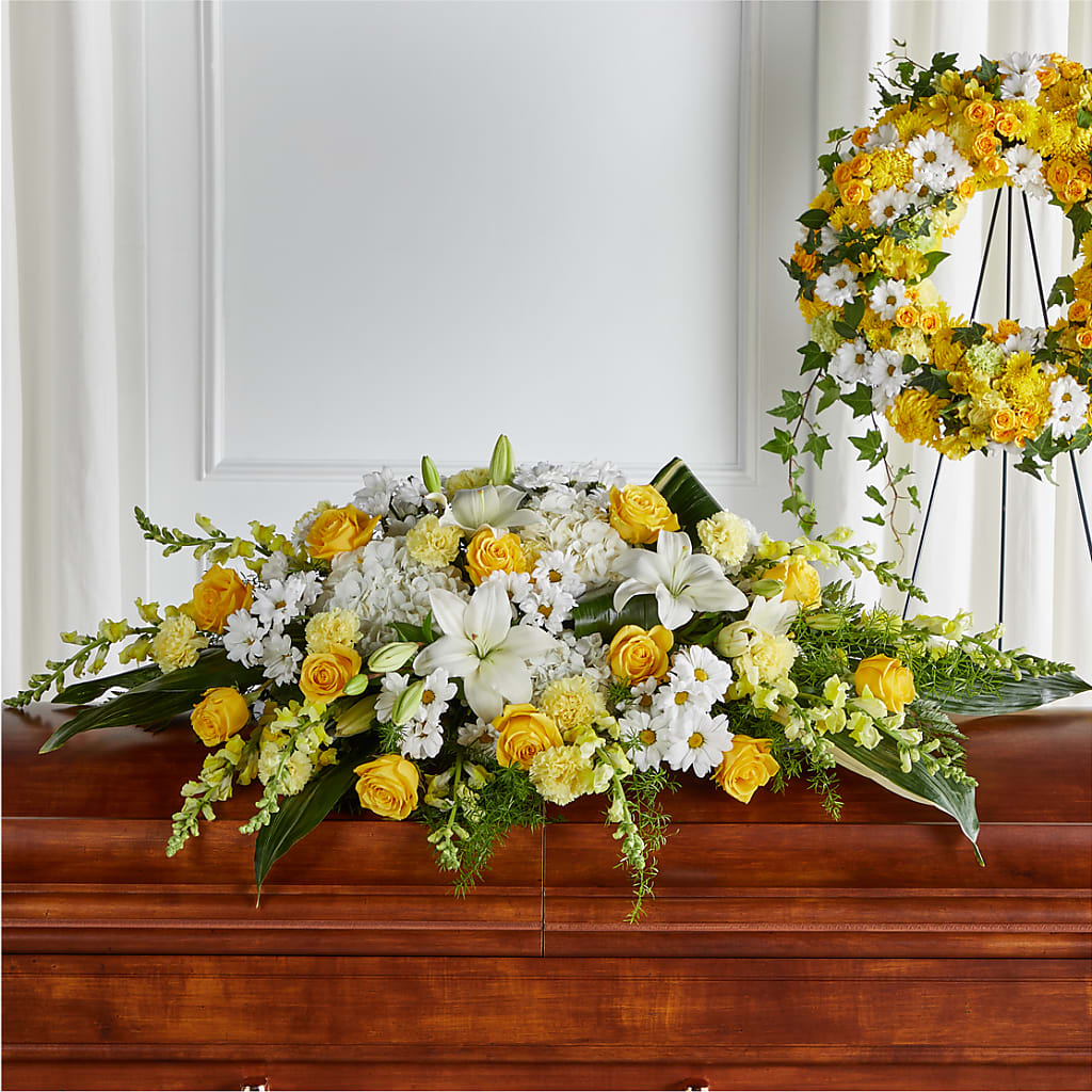Golden Harmony Casket Spray – Verona Florist, Woodbridge ON